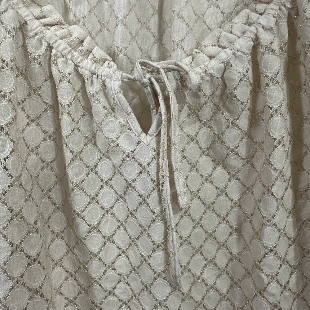 Ann Taylor LOFT Peasant Blouse Womens M Cream Gold Metallic Lace Ruffle Top - Picture 6 of 9